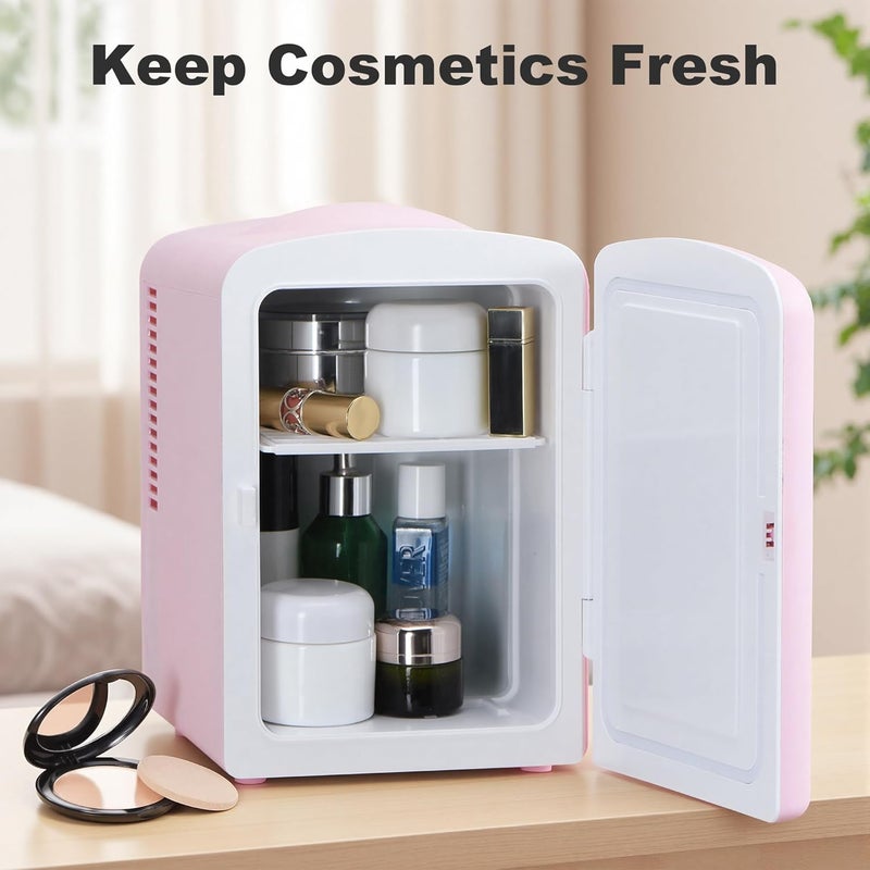 Iceblue Mini Fridge, Retro 4Liter /6 Cans Tiny Fridge, AC Plug & 12V Car Charger Skincare Fridge, Compact & Portable 4A Cooling Small Refrigerator for Bedroom, Car, Office, Dorm, Gift - Pink - Image 4